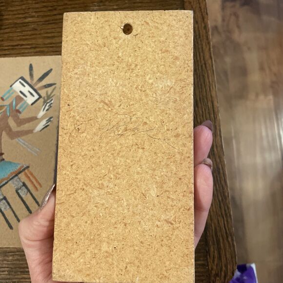 Pair Navajo Sand Art Painting  American Southwest Vintage On Wood MCM - Picture 7 of 9